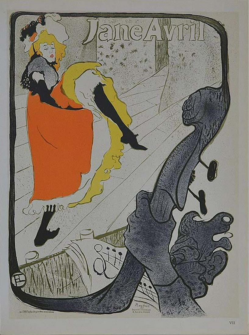 TOULOUSE LAUTREC - "JANE AVRIL" (LITHOGRAPH): TOULOUSE LAUTREC - "JANE AVRIL" (LITHOGRAPH). PRINTED BY MOURLOT ON SINGLE SIDED HEAVY STOCK PAPER. PRINTED IN PARIS IN 1966.