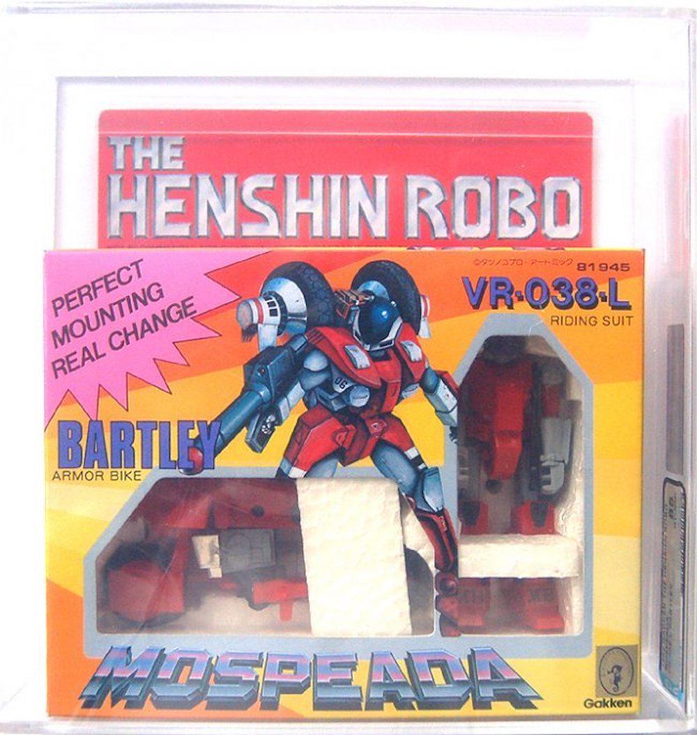 HENSHIN ROBO transformer MOSPEADA,,BY GAKKEN. BARTLEY: HENSHIN ROBO transformer MOSPEADA,,BY GAKKEN. BARTLEY ARMOR BIKE, VR-041-H riding suit, "PERFECT MOUNTING REAL CHANGE" [all this is written on the box] ... box contain : 3 1/2" DEEP RED armor bike and