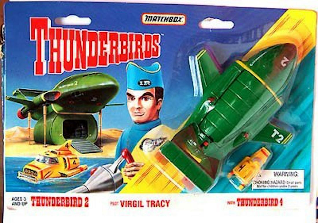 MATCHBOX THUNDERBIRDS "T2" AIR PLANE W/ THUNDERBIRD 4: MATCHBOX THUNDERBIRD "T2" AIR PLANE W/ THUNDERBIRD 4MEASURES AT 5".COMPLETE AND INTACT