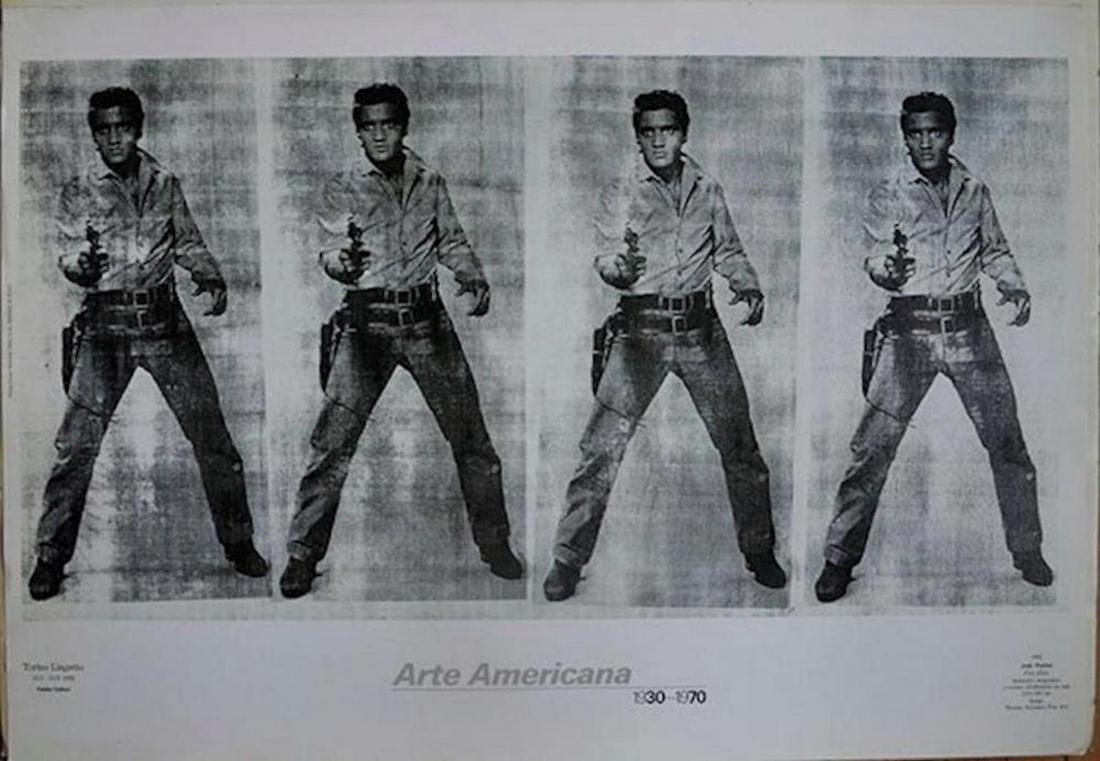 ANDY WARHOL "FOR ELVIS " ARTE AMERICANA POSTER (VERY: ANDY WARHOL "FOR ELVIS" ARTE AMERICAN POSTER (VERY RARE). TORINO LINGOTTO 11/1 - 3/31 1992, FABRI EDITORI . WAREHOUSE FIND. VERY RARE