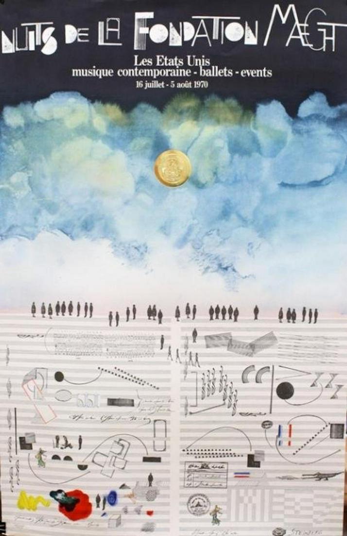 Saul Steinberg, lithograph"Nuit de la Fondation Maeght: Saul Steinberg, lithograph;"Nuit de la Fondation Maeght" cartoonist and illustrator,SIZE 35 X 22