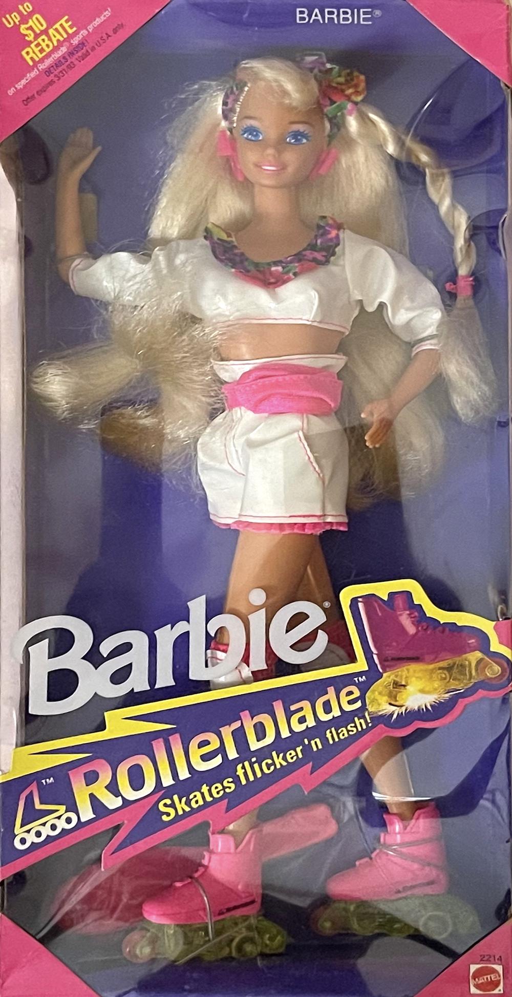 BARBIE "ROLLERBLADE" DOLL: BARBIE "ROLLERBLADE" DOLL W/ SKATES FLICKER 'N FLASH. NEW. MINT IN A BOX (56)