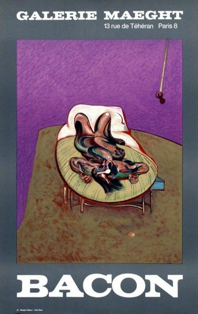 Francis Bacon (English, 1909 - 1992).: Galerie Maeght: Francis Bacon (English, 1909 - 1992). "Bacon: Galerie Maeght". Original color lithograph poster. c1975. Image size: 27 3/4 x 17 9/16 in. (70.5 cm x 44.6 cm).. Edition size unknown but limited..rare (c