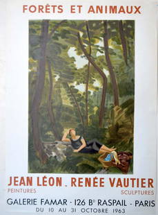 Jean Leon "Forets Et Animaux": Jean Leon "Forets Et Animaux". 1963, Measures at 18 x 25, Good condition