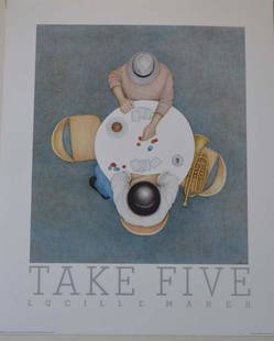 LUCILLE MAHER - "TAKE FIVE": LUCILLE MAHER - "TAKE FIVE", MEASURES AT 18 X 22, GOOD CONDITION