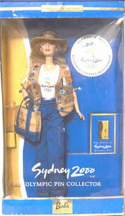 BARBIE "SYDNEY 2000" DOLL W/OLYMPIC PIN: BARBIE "SYDNEY 2000" DOLL W/OLYMPIC PIN. SYDNEY 2000 OLYMPIC GAMES AUTHENTIC LICENSED MERCHANDISE. NEW. MINT IN A BOX (9)