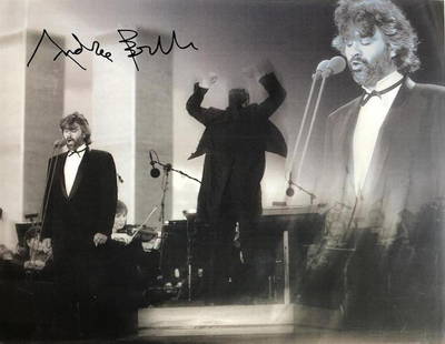 Andrea Bocelli- 12x 9.5 Signed photograph w/COA: Andrea Bocelli- 12x 9.5 Signed photograph w/COA. A collage photograph signed in black felt tip ink nicely by Andrea Bocelli. In very good condition.