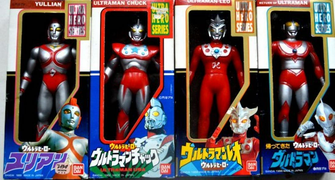 4 BANDAI ULTRAMEN FIGURINES: 4 BANDAI ULTRAMEN FIGURINES: INCLUDES: YULIAN, ULTRAMAN LEO, ULTRAMAN CHUCK, RETURN OF ULTRAMAN. COMPLETE AND INTACT