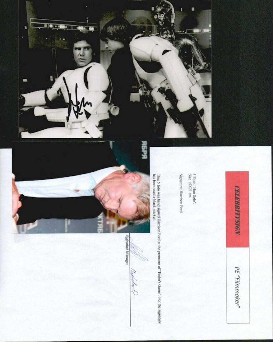 RARE HARRISON FORD SIGNED 6 X 8 "ENDER'S GAME" PHOTO: RARE HARRISON FORD SIGNED 6 X 8 PHOTOGRAPH. THIS IS 1 OF 5 PHOTOGRAPH THAT WAS HAND SIGNED BY HARRISON FORD IN UKRAINE AT THE PREMIER OF THE MOVIE " ENDER'S GAME". THE AUTHENTICITY OF THIS ITEM IS GUA