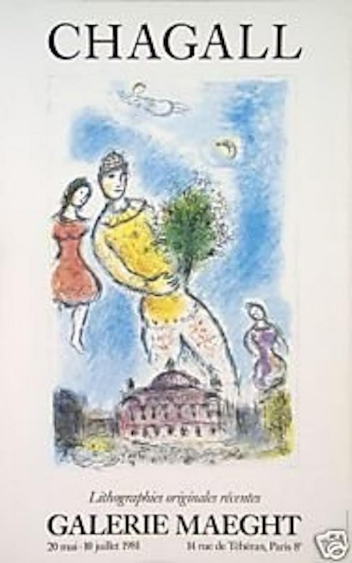 MARC CHAGALL MAEGHT GALLERY EXHIBITION POSTER: MARC CHAGALL MAEGHT GALLERY EXHIBITION POSTER. MEASURES AT 36 X 22.5