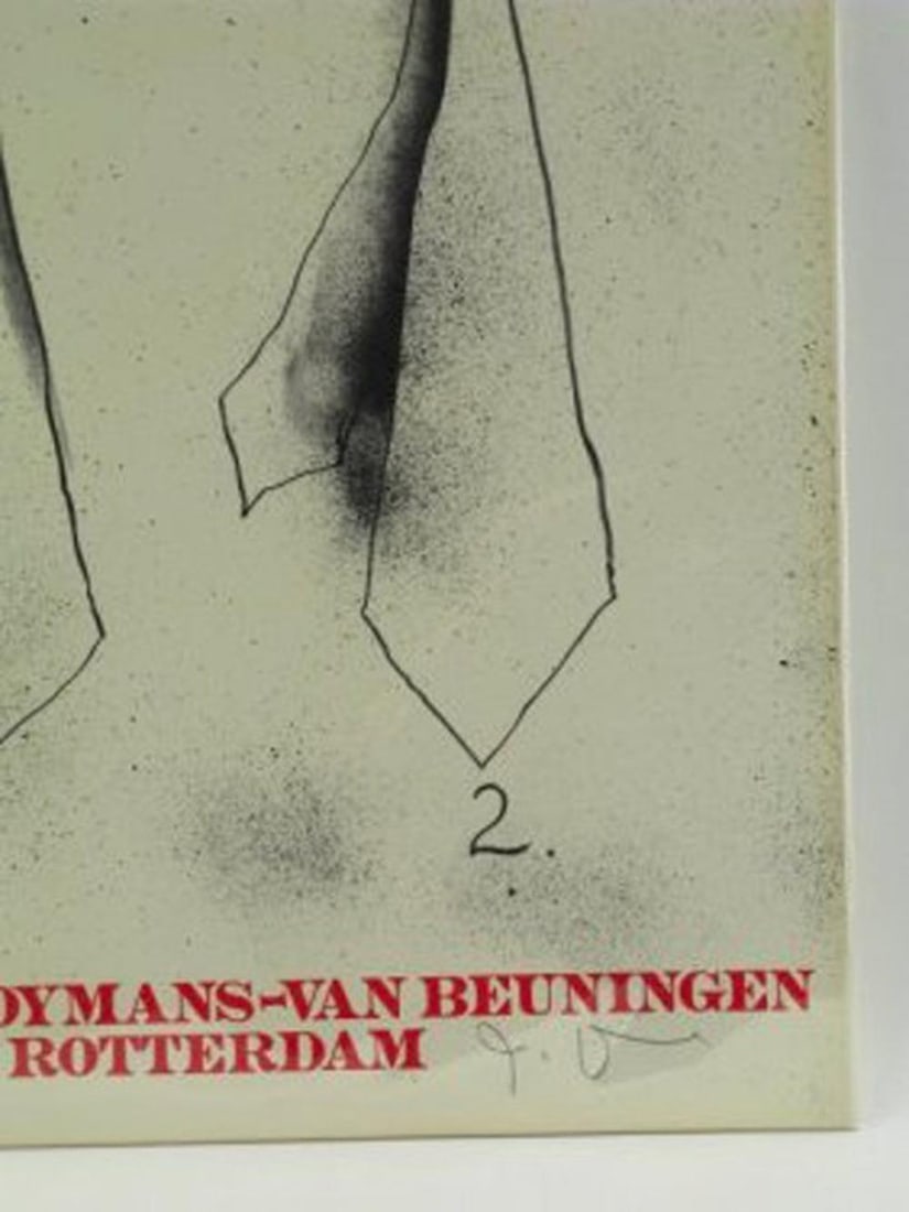 JIM DINE- TWO NECKTIES ADVERTISING HIS EXHIBIT: JIM DINE- TWO NECKTIES ADVERTISING HIS EXHIBIT AT Rotterdam's Museum Boymans-Van Beuningen, printing date 1971, original stone lithograph of limited edition, pencil signed lower right, measures 30 3/4