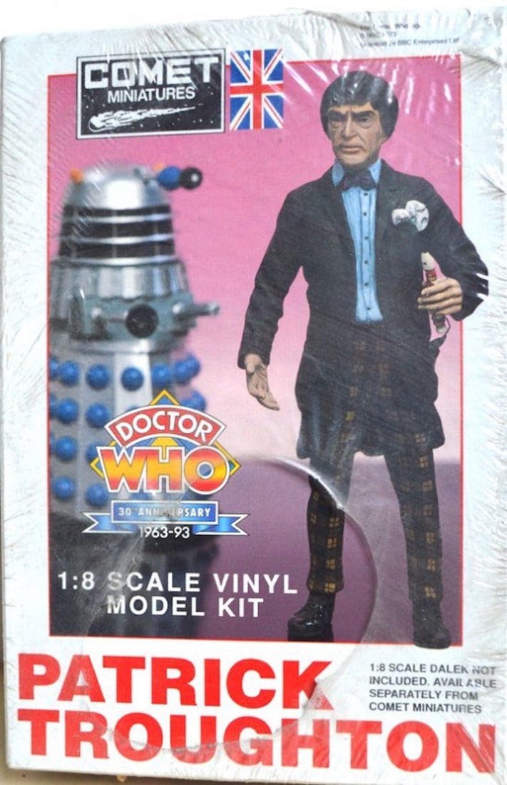 PATRICK TROUGHTON "DR. WHO" 1:8 SCALE MODEL KIT: PATRICK TROUGHTON "DR. WHO" 1:8 SCALE MODEL KIT. 30TH ANNIVERSARY, 1963-1993. BY COMET MINIATURES. COMPLETE AND INTACT. MINT IN BOX. BOX MEASURES AT 9"