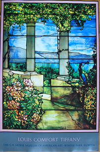 TIFFANY- LANDSCAP WITH PEACOCK AND PEONIES: TIFFANY- LANDSCAP WITH PEACOCK AND PEONIES. LOUIS COMFORT TIFFANY- LANDSCAP WITH PEACOCK AND PEONIES _40 x 26.in near mint condition