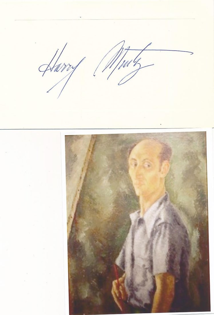 Harry Mintz- 3.5 x 5.75 Signed Notecard (Painter) w/COA: Harry Mintz- 3.5 x 5.75 Signed Notecard (Painter) w/COA. Notecard signed in blue ballpoint ink by Harry Mintz. Comes with a copy of his work. In very good condition. Harry S. Mintz (September 27, 1904