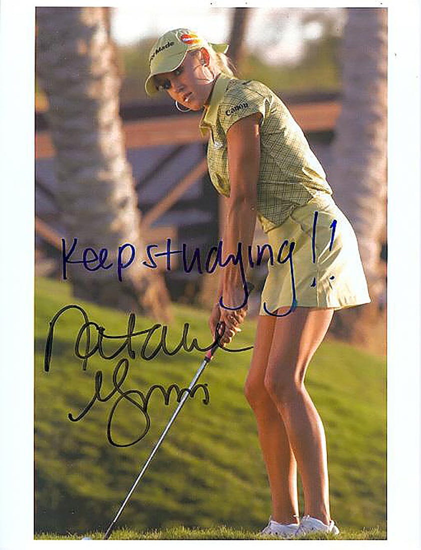 Natalie Gulbis - Signed 8.5 x 11 Signed Color Cardstock Photo w/COA: Natalie Gulbis - Signed 8.5 x 11 Signed Color Cardstock Photo w/COA. Signed by Natalie Gulbis in blue felt tip ink. In very good condition