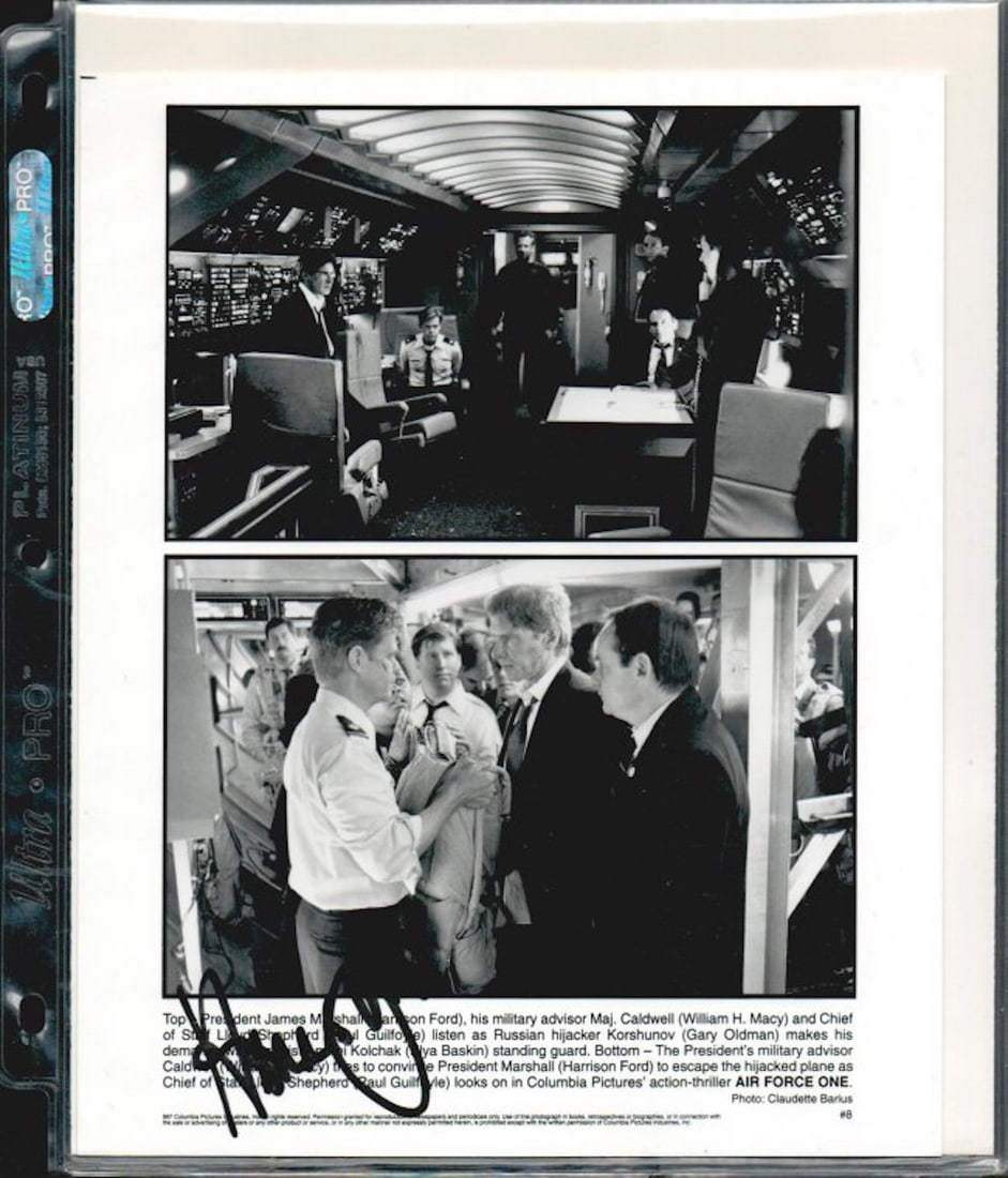 RARE HARRISON FORD SIGNED 8 X 10 PHOTOGRAPH: RARE HARRISON FORD SIGNED 8 X 10 PHOTOGRAPH. FROM THE MOVIE "AIR FORCE ONE.". THE AUTHENTICITY OF THIS ITEM IS PROVIDED BY SPORT CARDS TOYS & ANTIQUITIES.