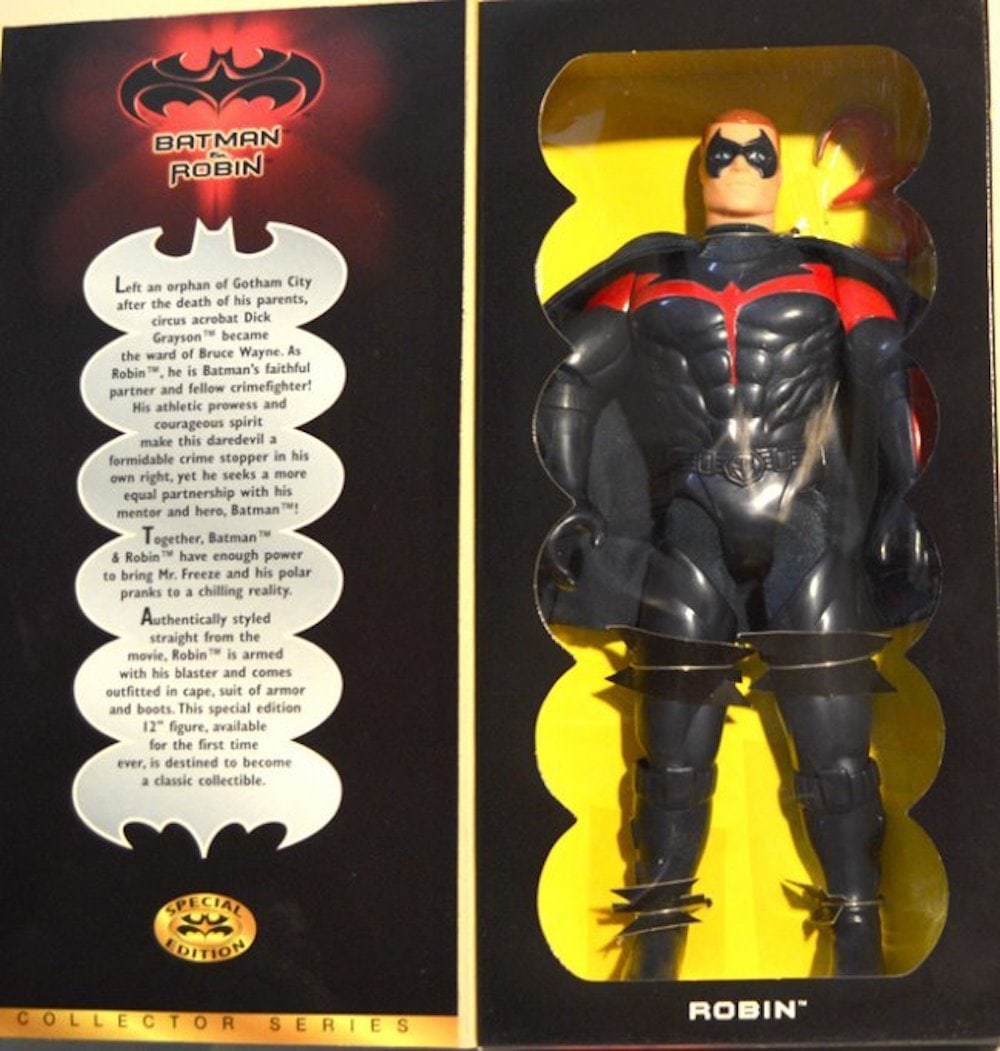 BATMAN & ROBIN "ROBIN" FULLY POSEABLE FIGURE: BATMAN & ROBIN "ROBIN" FULLY POSEABLE FIGURE. 1997THIS IS A COLLECTOR SERIES. FEATURING AUTHENTICALLY STYLE OUTFIT AND ACCESSORIES.FIGURE MEASURES AT 10" TALL.MINT IN BOX. COMPLETE AND INTACT.