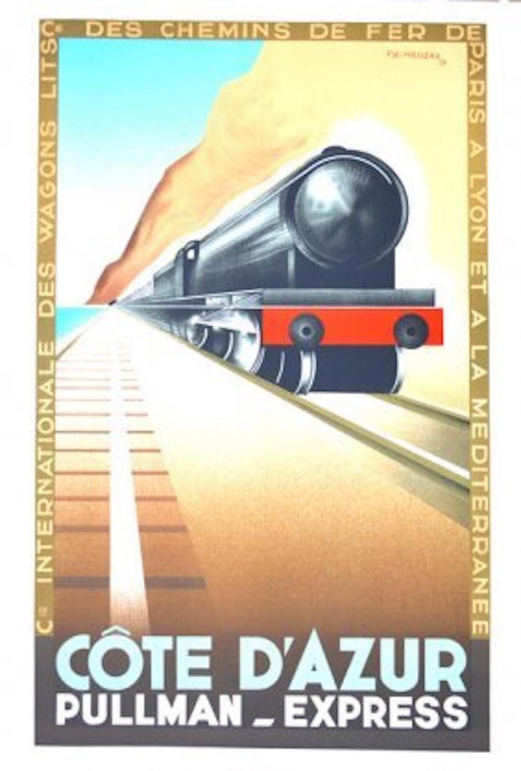 FIX MASSEAU COTE D'AZUR PULMAN EXPRESS 1989: FIX MASSEAU ,THE CONTEMPORARY TO CASSANDRE IS THE AUTHORE OF MANEY TRAVEL ADVARTISING POSTERS HIS ORIGINALS GOES FOR $ THOUSANDS , This one is COTE D'AZUR PULMAN EXPRESS"--SIGNED IN THE PLATE" FIX -MA