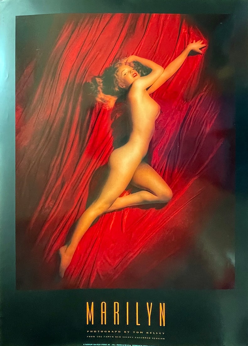 TOM KELLEY - MARILYN MONROE POSTER: TOM KELLEY - MARILYN MONROE POSTER. FROM THE "RED VELVET" CALENDAR PHOTOS. MEASURES AT 34 X 24. NEAR MINT CONDITION