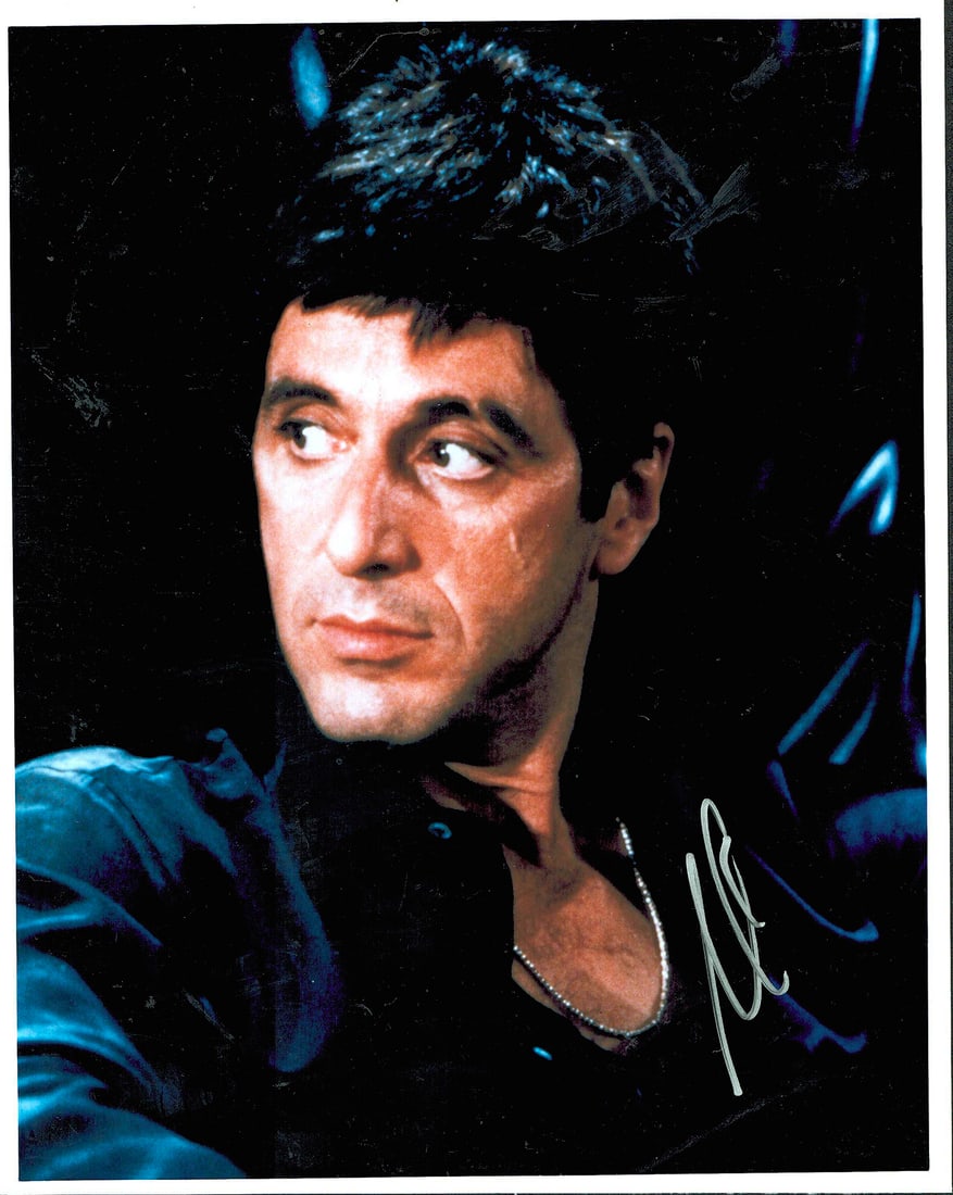 Al Pacino - 8 x 10 Signed Photo w/COA: Al Pacino - 8 x 10 Signed Photo w/COA. Color glossy photograph from Scarface. Hand signed in silver felt tip paint marker by Al Pacino. Very good condition