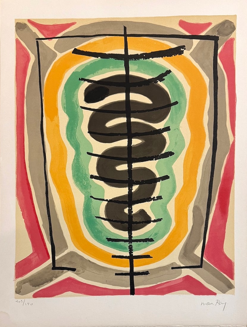 MAN RAY DE L'ORIGIN DES ESPECES PAR VOIE DE SELECION: MAN RAY LITHOGRAPH #6 FROM THE SUITE OF 10 EDTION OF 180 IN 1971 "ORIGIN OF THE SPECIES BY WAY OF irrational SELECTION""DE L'ORIGIN DES ESPECES PAR VOIE DE SELECION IRRATIONALLE" PRINTED IN PARIS BY F