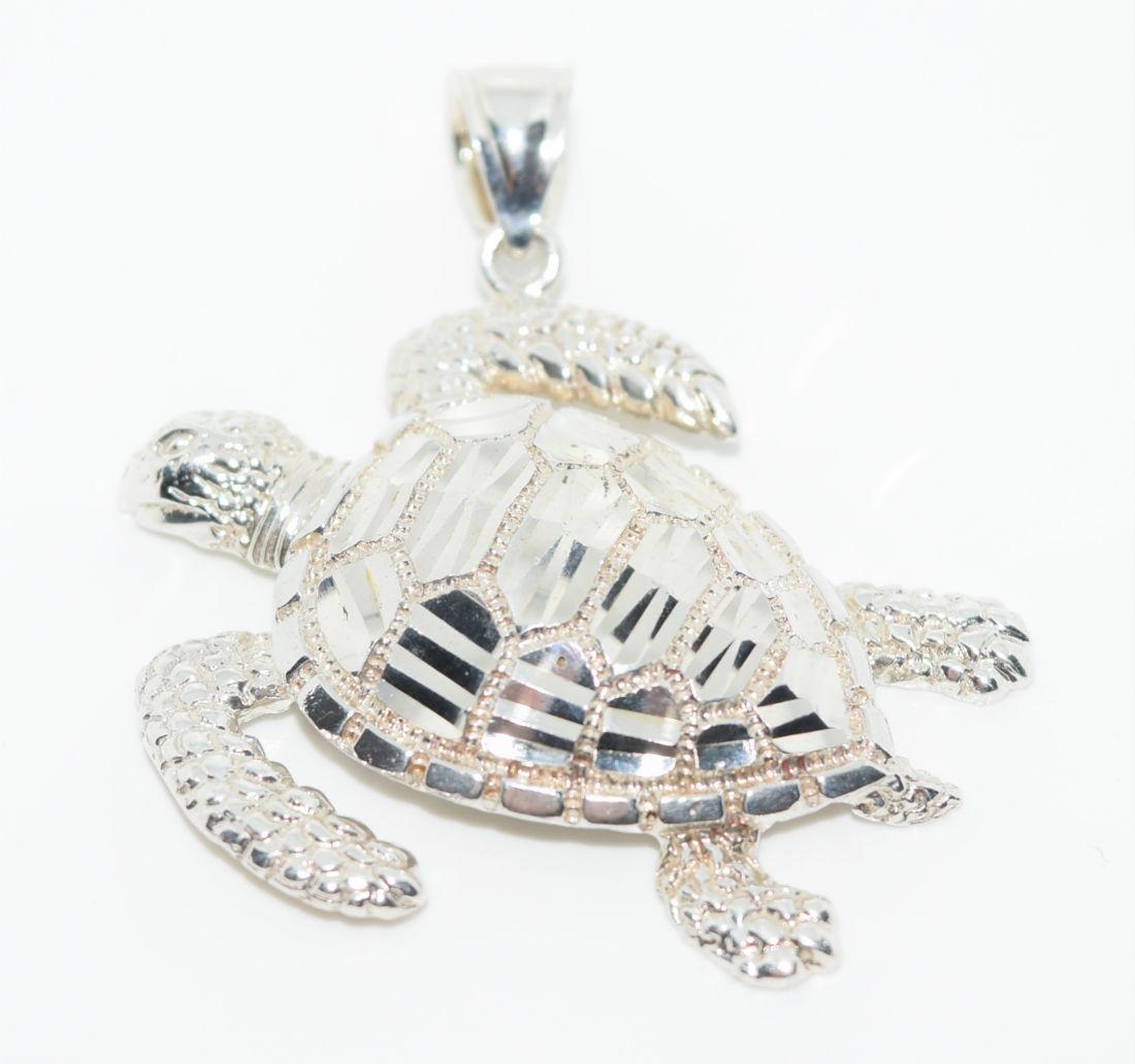 Sterling Silver Diamond Etched Sea Turtle Pendant (1 of 4)