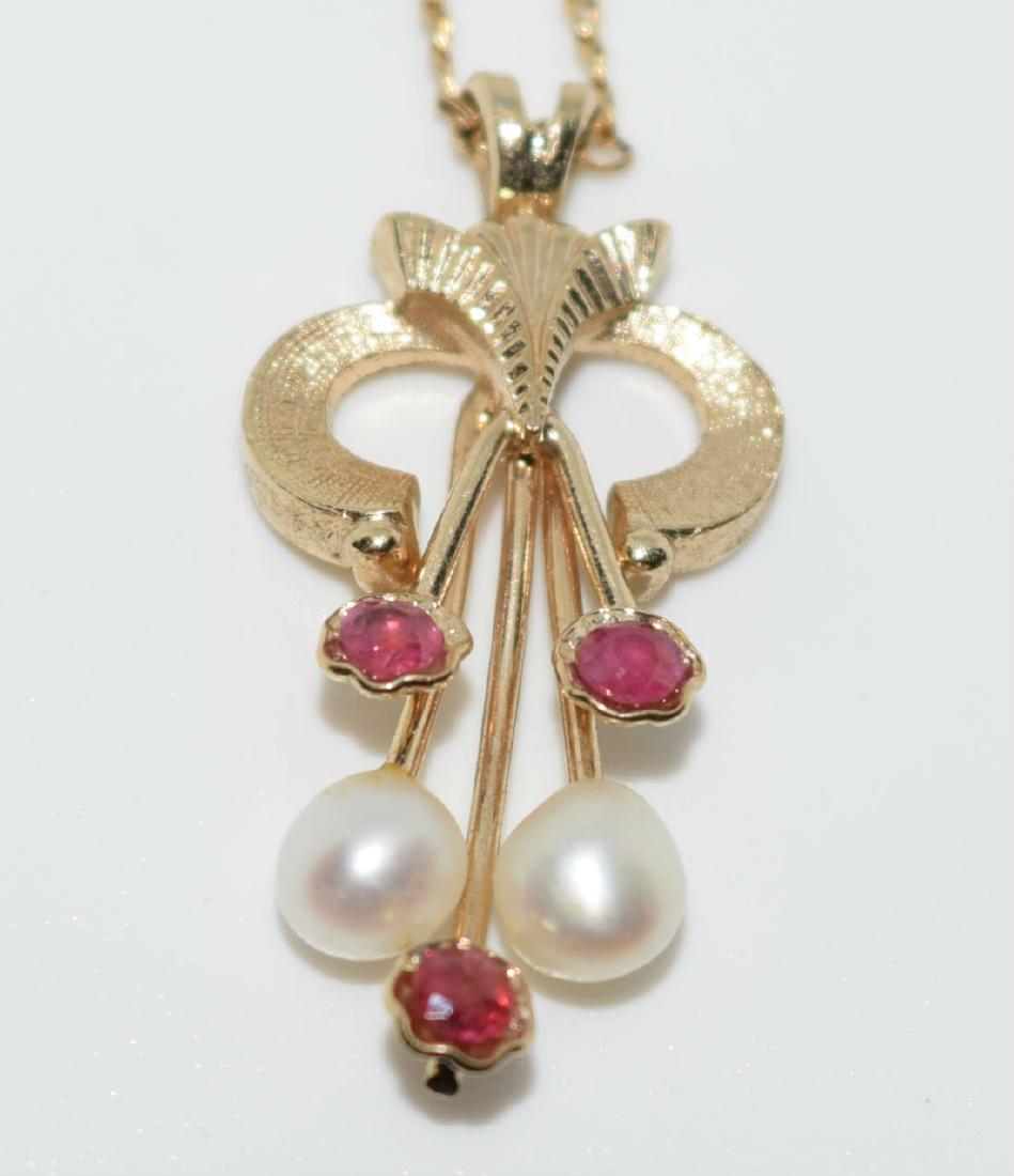 Vintage 14k Rolled Gold Ruby & Pearl Necklace (1 of 4)