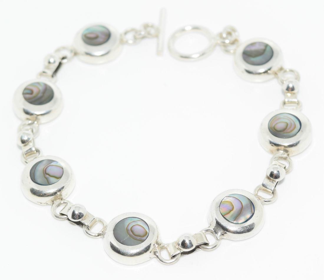 Mexico Sterling Silver Abalone Link Bracelet (1 of 3)