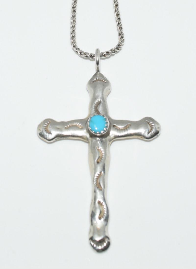 Native American Sterling Turquoise Cross Necklace (1 of 4)