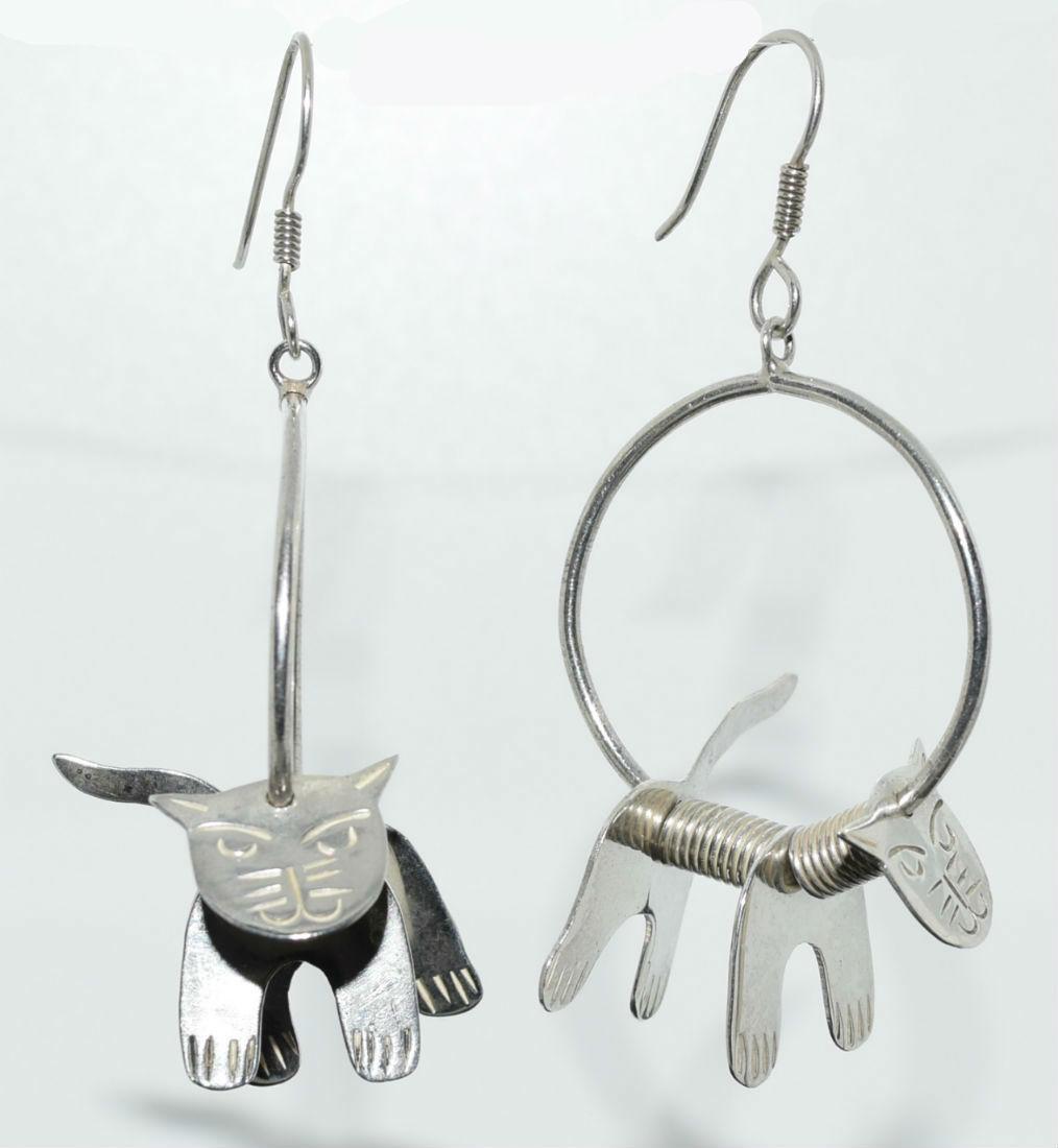 Taxco Mexico Sterling Silver 3D Cat Earrings (1 of 2)