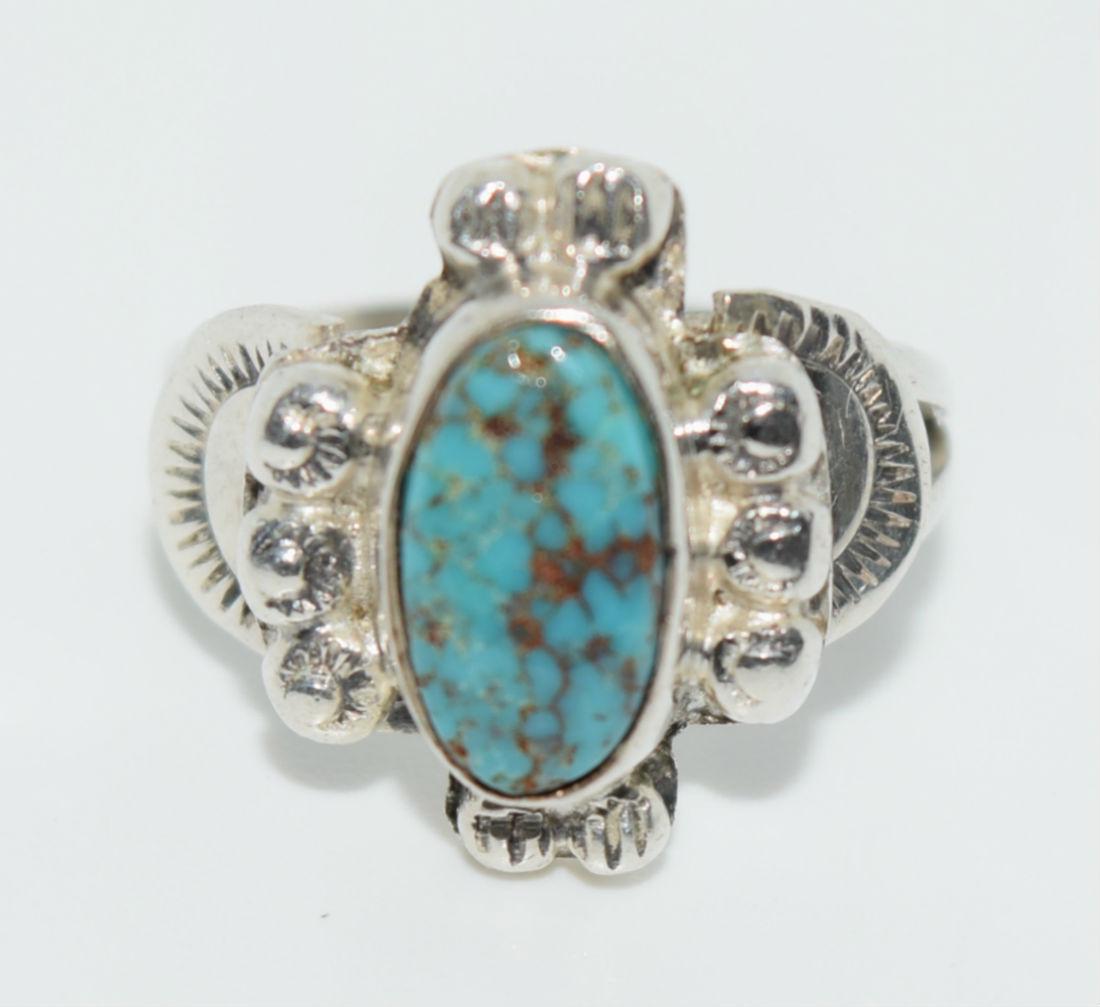 Native American Sterling Silver Turquoise Ring Sz 2.5 (1 of 3)