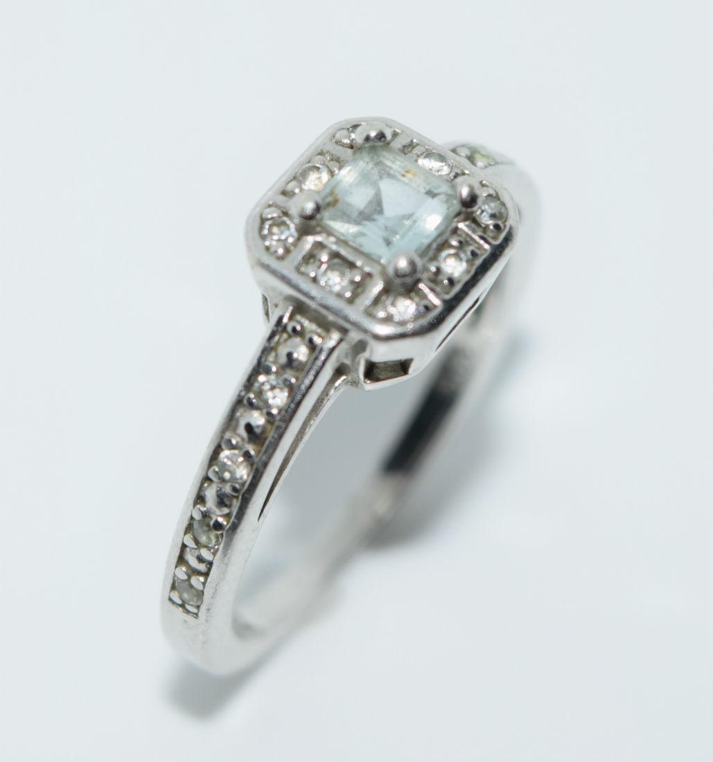 Sterling Silver Aquamarine Halo Ring Sz 7 (1 of 2)