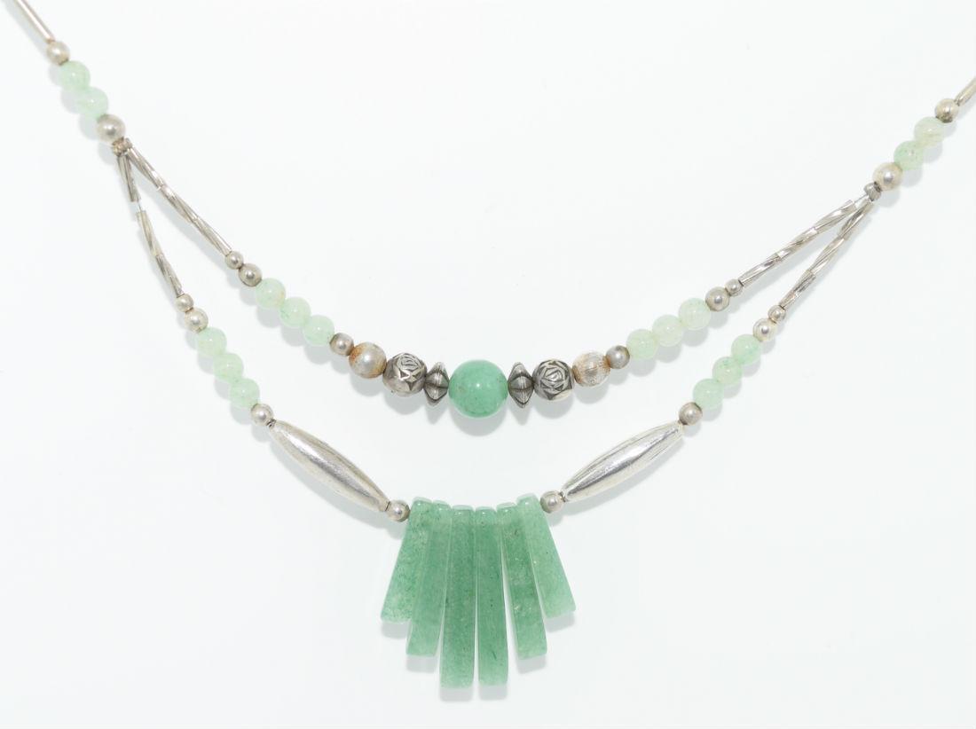 Jadeite Bead & Silver Plated Bead Fringe Necklace (1 of 3)