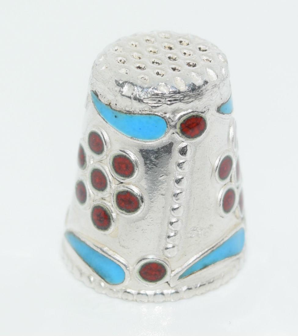 Sterling Silver Blue & Red Enamel Thimble (1 of 3)