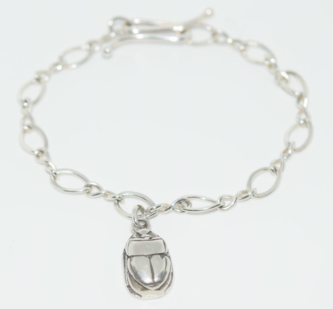 Sterling Silver Egyptian Scarab Beetle Charm Bracelet (1 of 6)