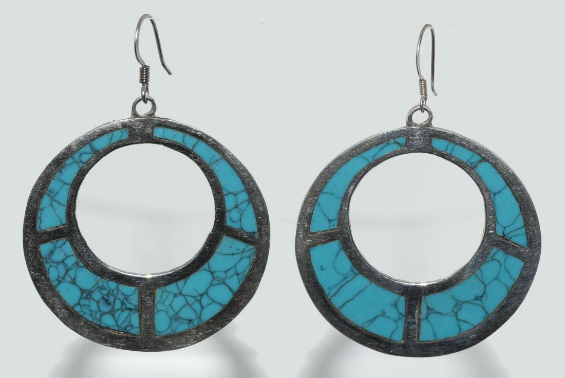 Sterling Silver Turquoise Large Circle Earrings (1 of 3)