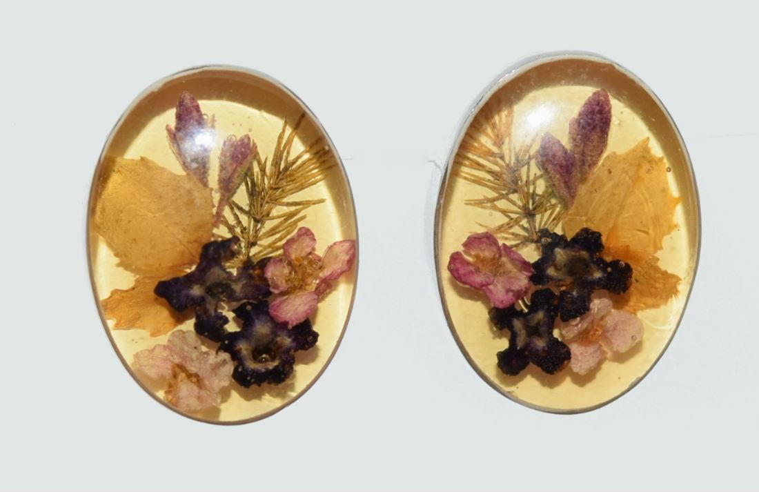 Mexico Sterling Silver Pressed Flowers Stud Earrings (1 of 3)