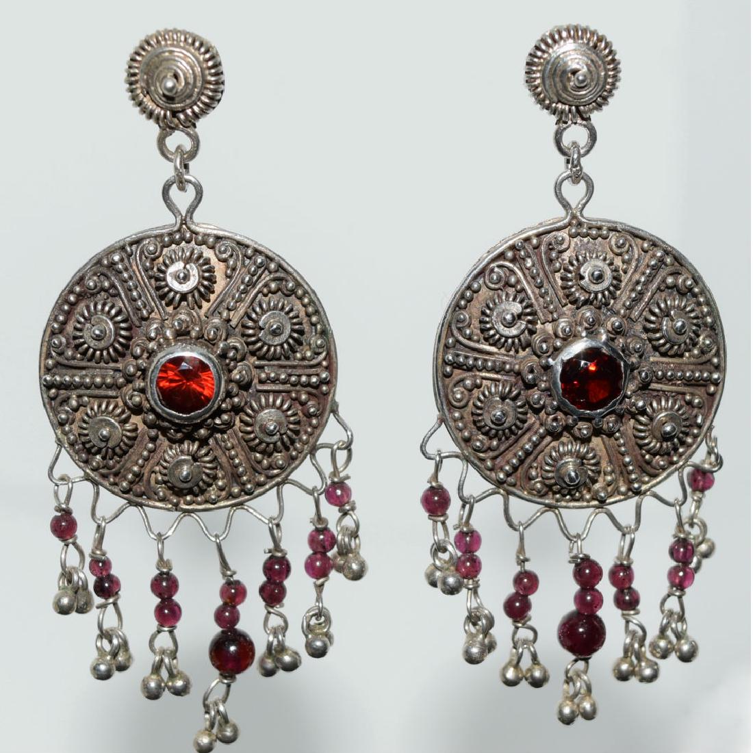 Sterling Silver Ornate Garnet Dangle Earrings (1 of 4)