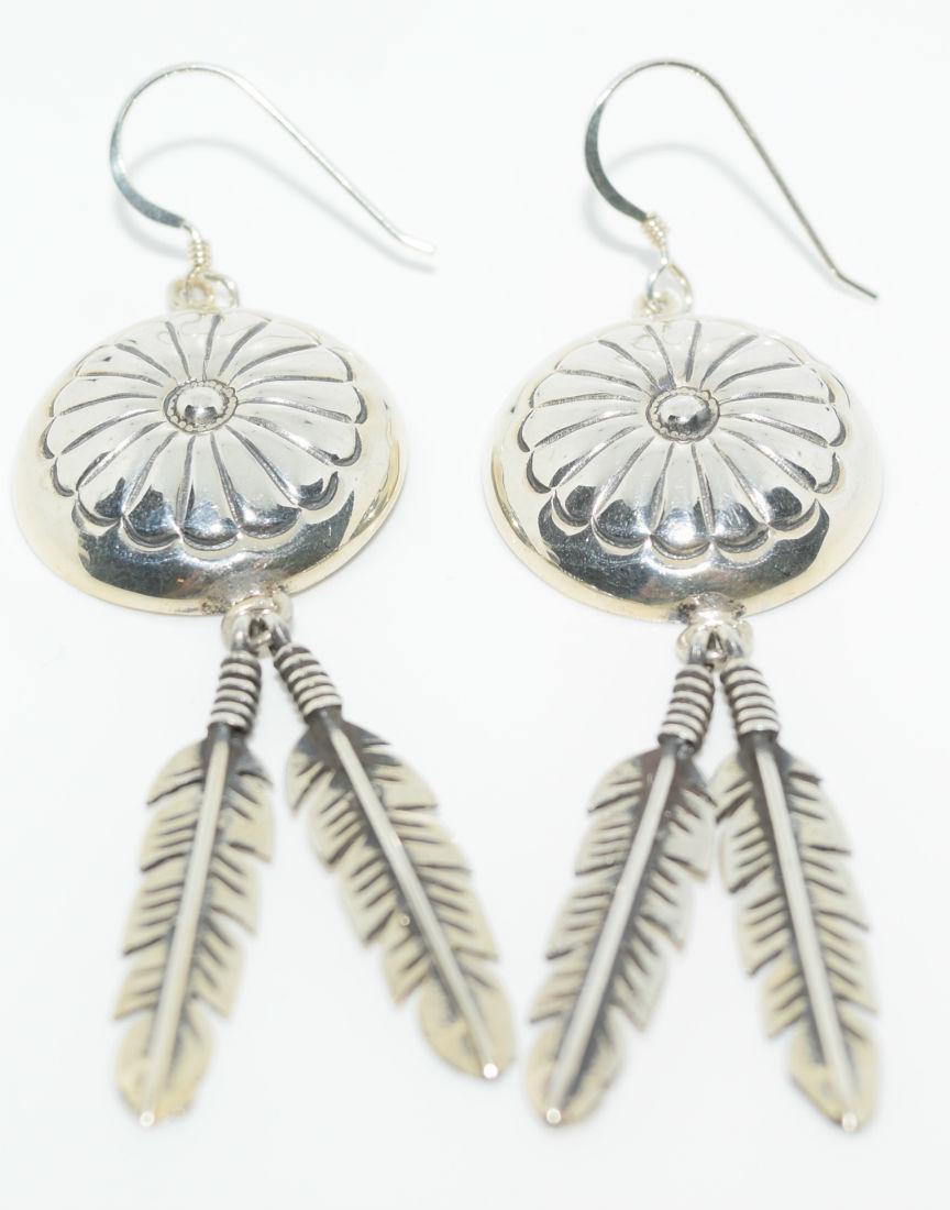 Native American Sterling Silver Dome Feather Earrings (1 of 4)