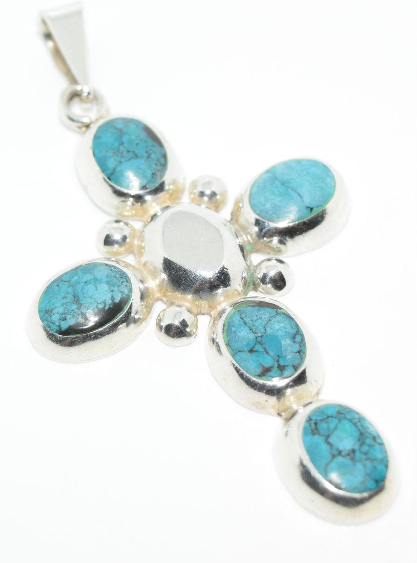 Taxco Mexico Sterling Silver Turquoise Cross Pendant (1 of 4)