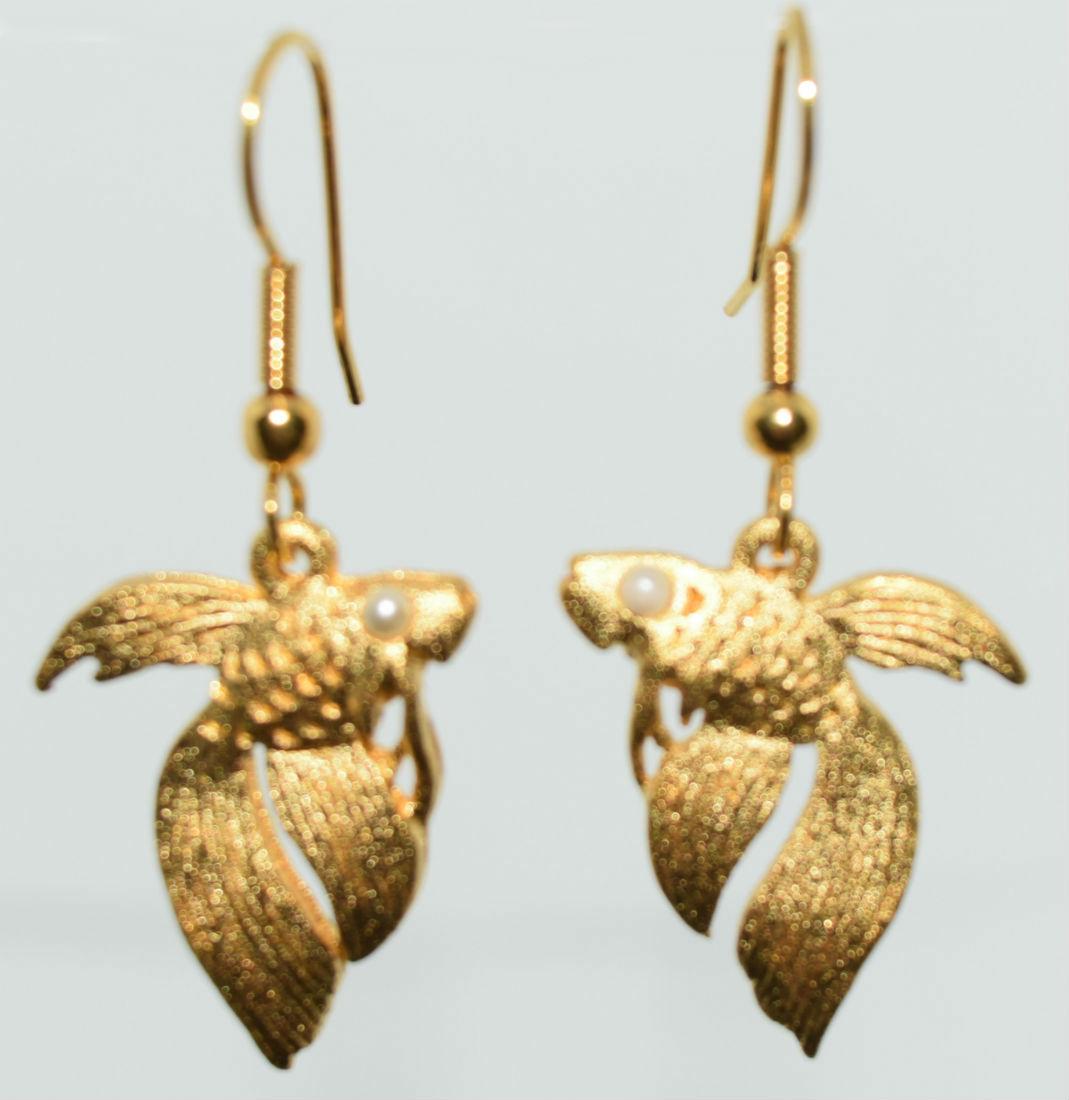 Gold Tone Fish Dangle Earrings (1 of 4)