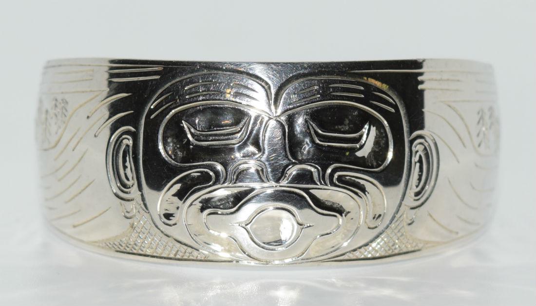 Signed JFT Native American Sterling Haida Cuff Bracelet (1 of 9)