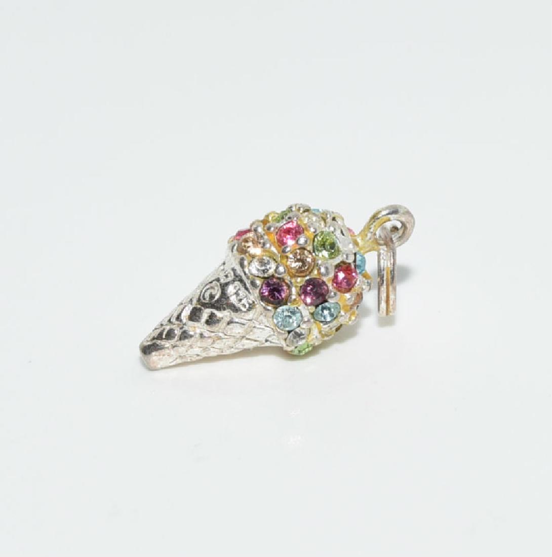 Sterling Silver Rhinestone Ice Cream Cone Charm Pendant (1 of 2)