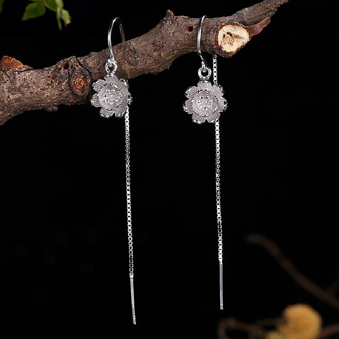 Sterling Silver Flower Thread Through Dangle Earrings (1 of 1)