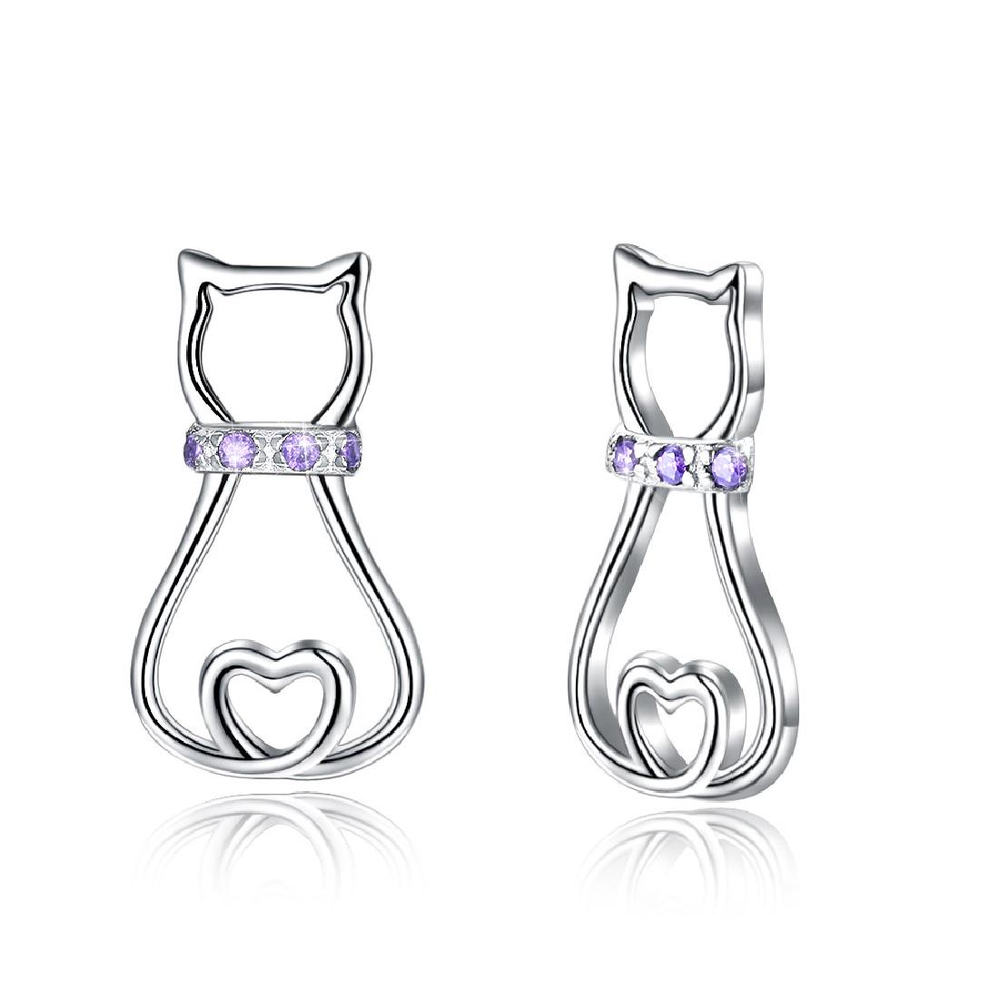 Sterling Silver Cat Lover Stud Earrings (1 of 1)