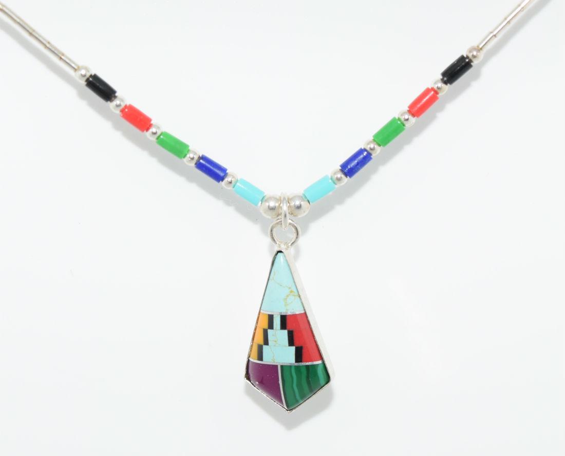 Native American Liquid Silver Multi Stone Necklace (1 of 2)