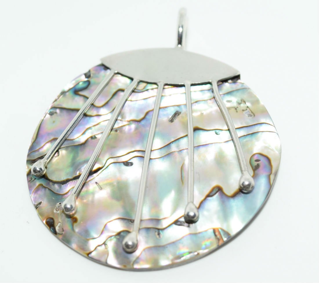 Large Sterling Silver & Abalone Contemporary Pendant (1 of 4)
