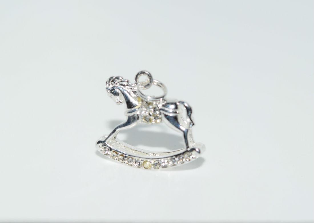 Sterling Silver Rhinestone Horse Charm or Pendant (1 of 3)