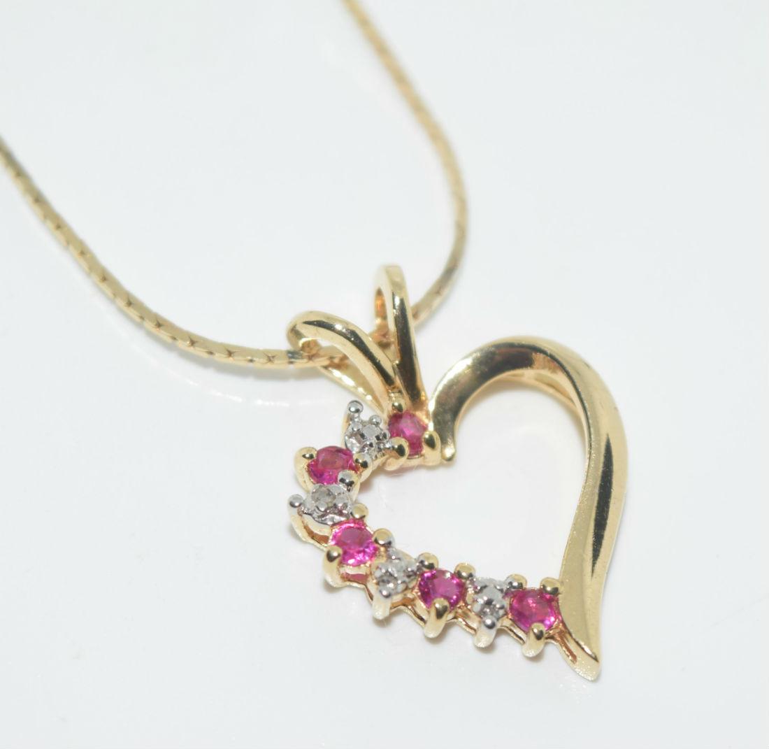 Gold Over Sterling Ruby & Diamond Heart Necklace (1 of 3)