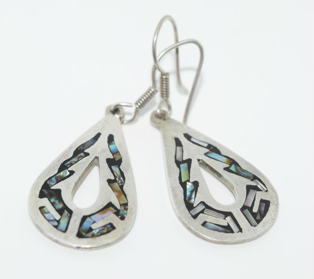 Taxco Mexico Sterling Silver Crushed Abalone Earrings (1 of 2)